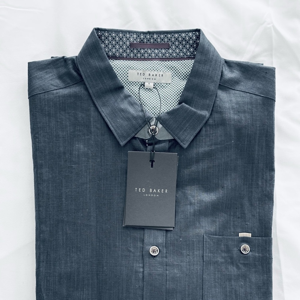 Ted Baker Dark Blue Linen Long Sleeve Shirt